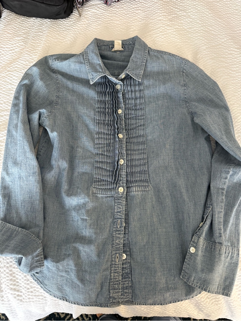 J.Crew Pintuck Pleated Bib Chambray Button-Up Shirt